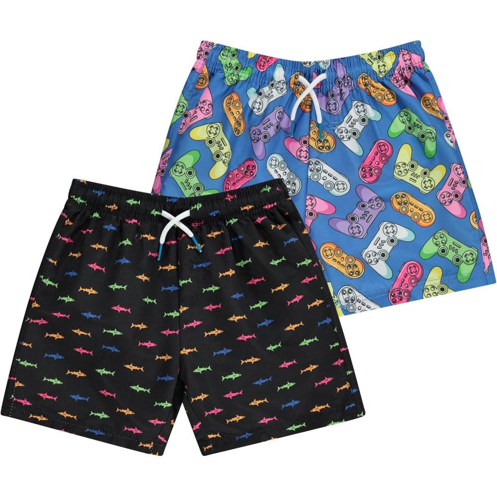 imageBCOOL 2 or 3Pack Boys Swim Trunks Kids Quick Dry Swimming Shorts with Liner  SolidPrinted SwimwearFishy
