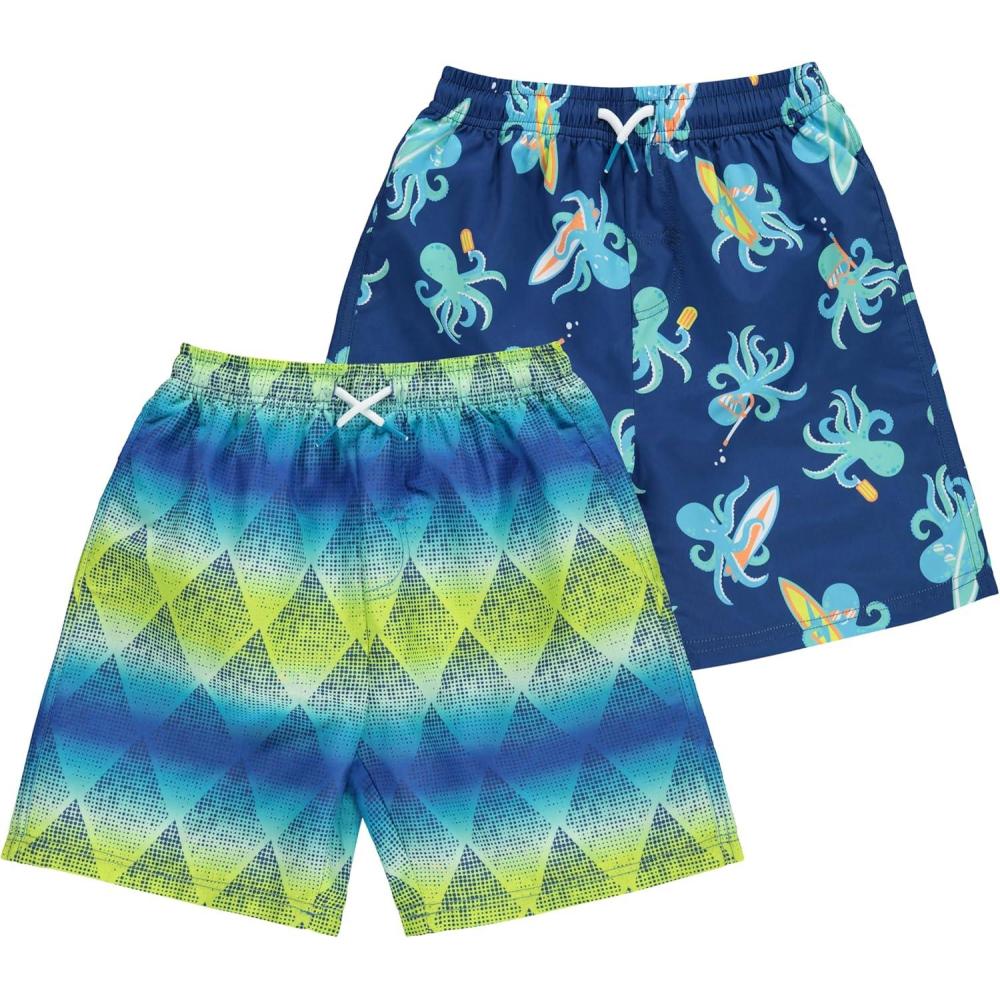 imageBCOOL 2 or 3Pack Boys Swim Trunks Kids Quick Dry Swimming Shorts with Liner  SolidPrinted SwimwearOctopus