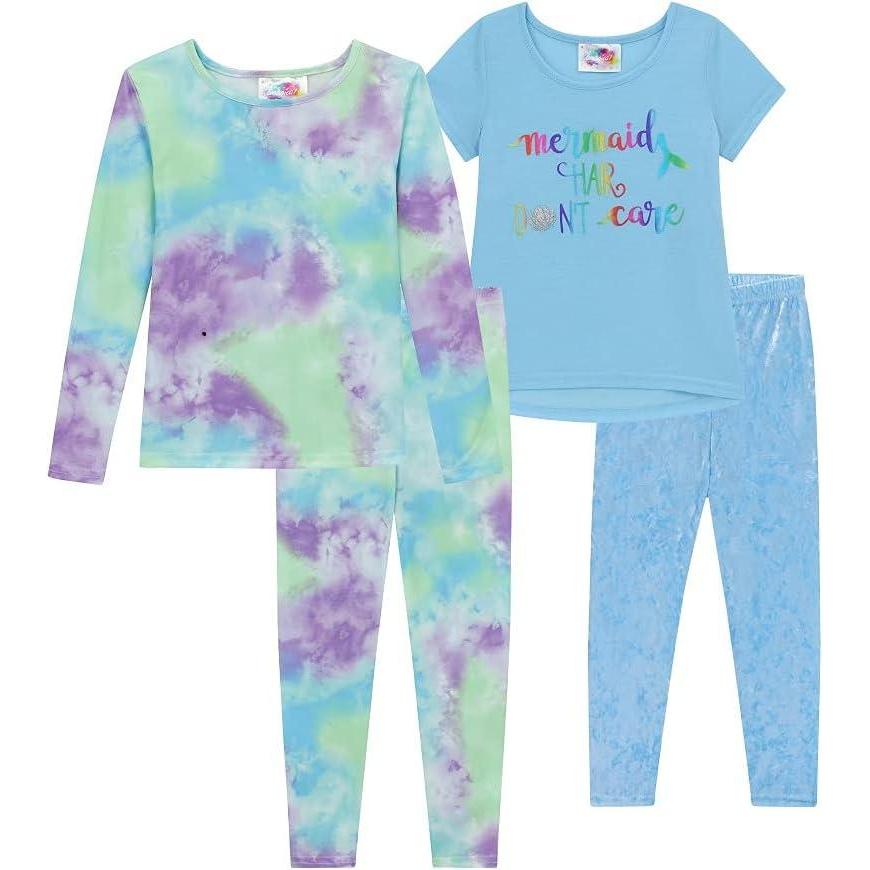 imageBTween 4 Piece Girls Sleepwear Girls Pajamas with Long and Short Sleeve ShirtsAqua