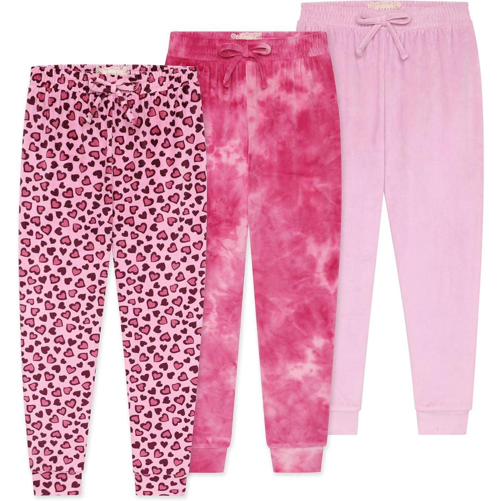 imageBTween Girls 3 Pack Velour Jogger Pant Set Solid Tie Dye or Camo Sweatpants for GirlsLeop