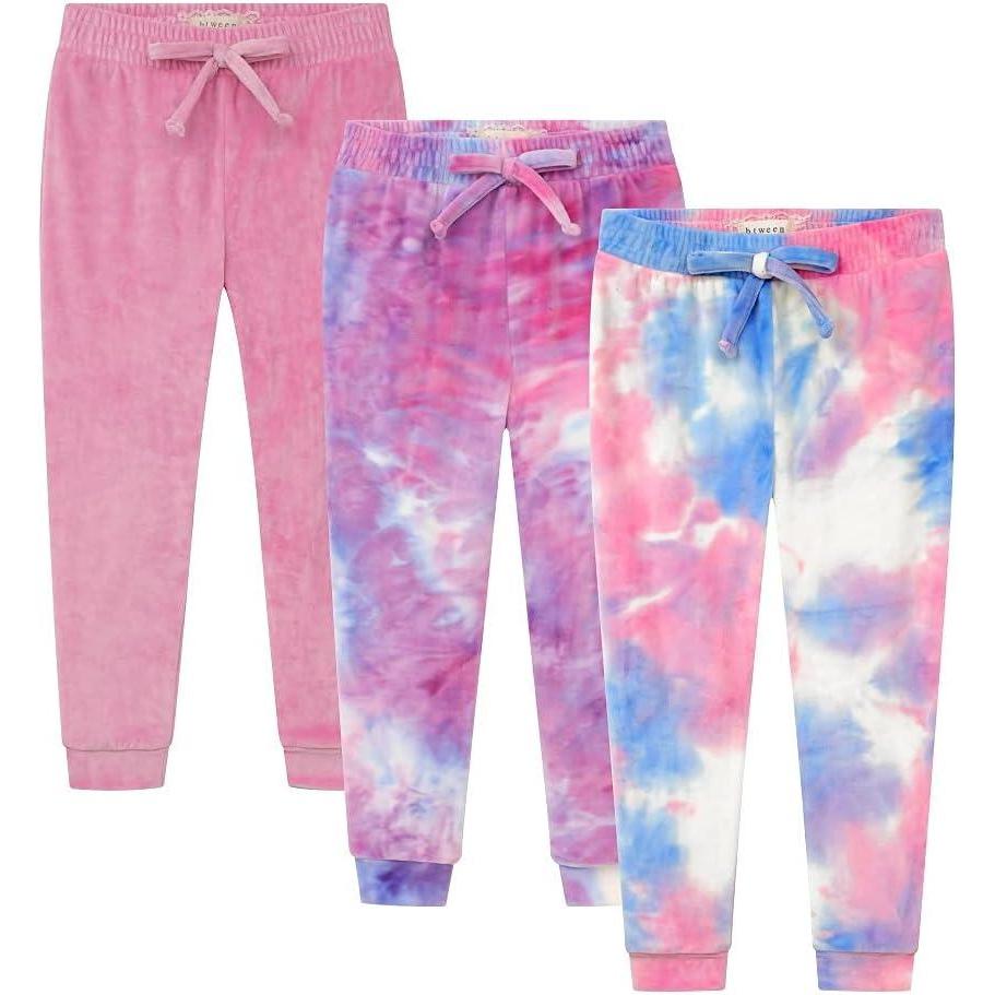 imageBTween Girls 3 Pack Velour Jogger Pant Set Solid Tie Dye or Camo Sweatpants for GirlsLily