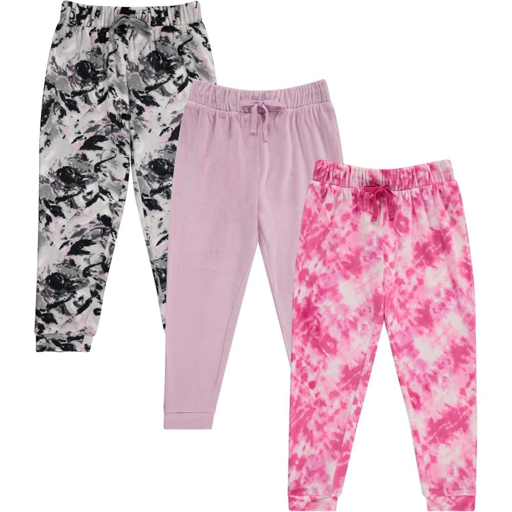 imageBTween Girls 3 Pack Velour Jogger Pant Set Solid Tie Dye or Camo Sweatpants for GirlsTdye