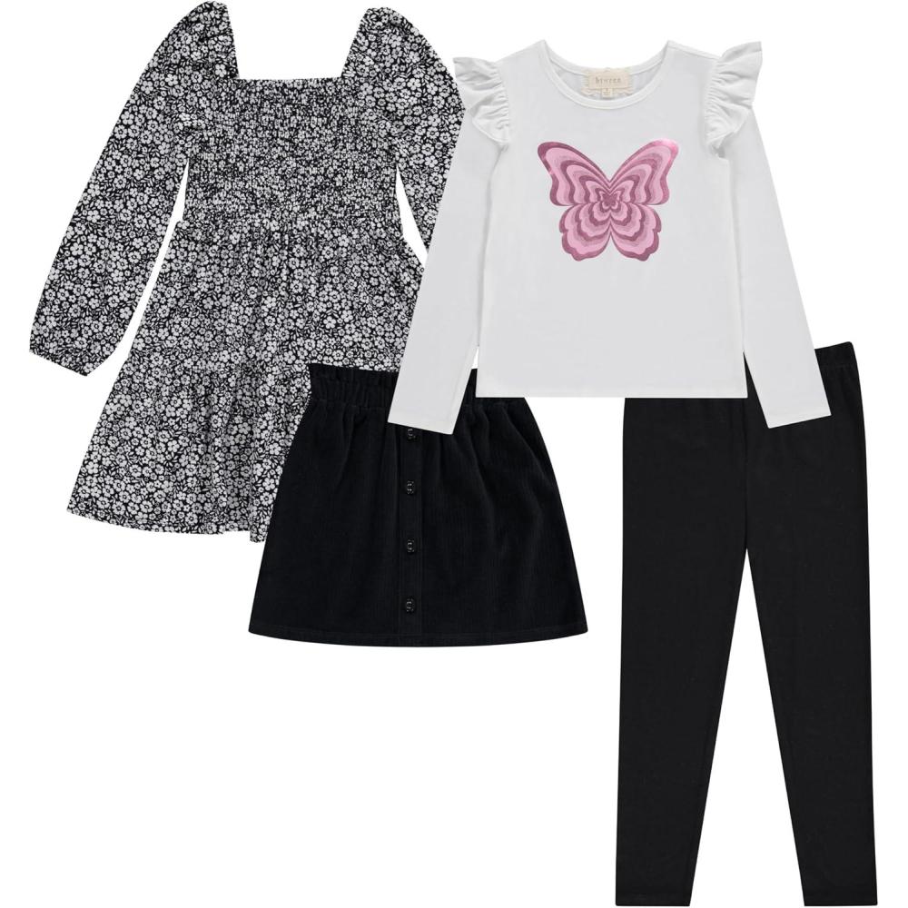 imageBTween Girls 4 Pack Fall Outfit Dress Skirt Tee Leggings Cotton Blend Sizes 412Hgrey