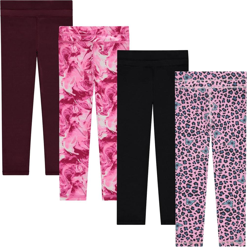 imageBTween Girls 4 Pack Leggings Set Exercise Sports Tights with Wide Waistband for GirlsMarbl