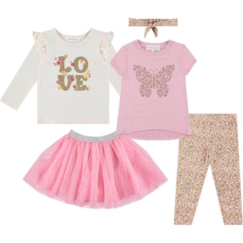 imageBTween Girls 4 Piece Outfit Set Stylish Fun and Versatile Includes Tops Skirt and LeggingsPink