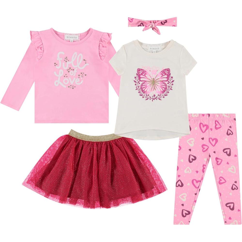 imageBTween Girls 4 Piece Outfit Set Stylish Fun and Versatile Includes Tops Skirt and LeggingsRaspb