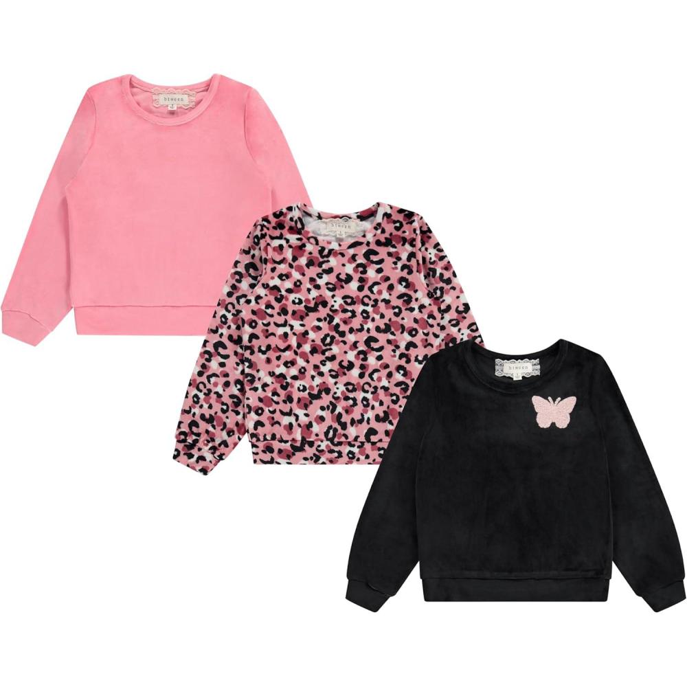 imageBTween Girls Cozy Velour Sweatshirt Set 3 Pack of Soft Sweatshirts for Kids Stylish Casual Outfits Sizes 414Jetbk