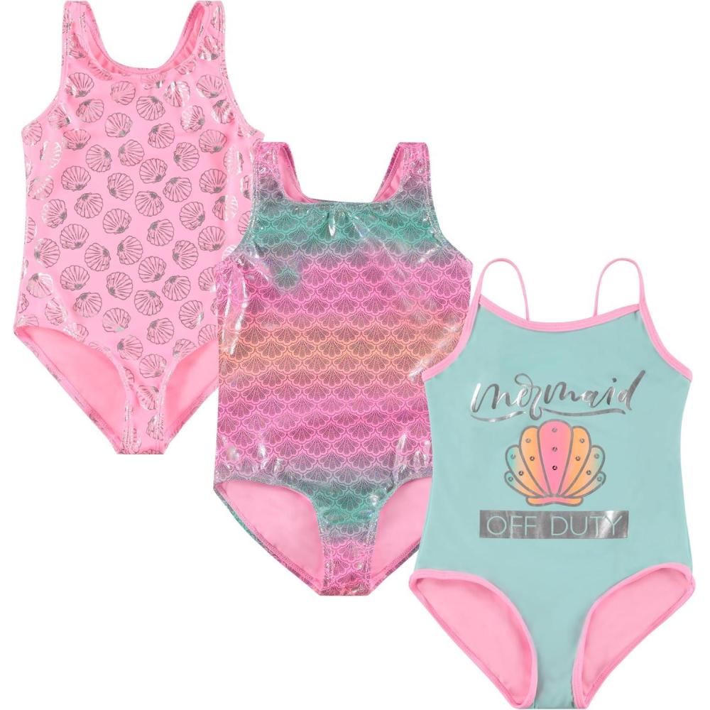 imageBTween Girls Multi Pack One Piece Swimwear Unique Colors and Patterns Sizes 416 for Kids and ToddlersShell