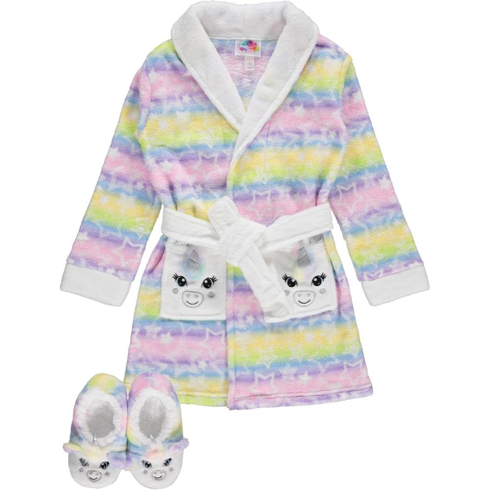 imageBTween Girls Unicorn Bathrobe Set Soft Cozy and Fun with Matching Slippers Perfect for LoungingStar