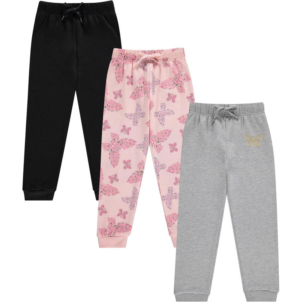 imageBTween Kids Girls Fashion Stretch Waist Ultra Soft Jogger Pants Set 3 Pack BundleButfl
