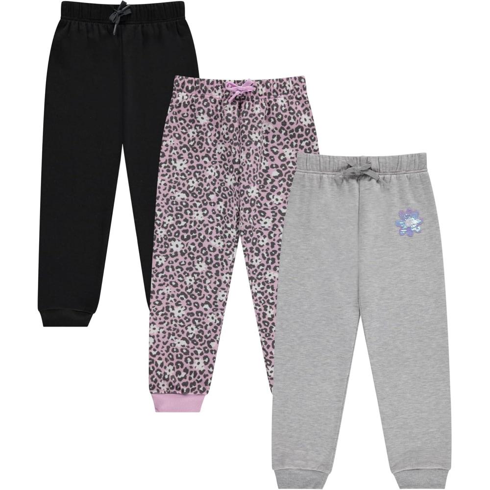 imageBTween Kids Girls Fashion Stretch Waist Ultra Soft Jogger Pants Set 3 Pack BundleJetbk
