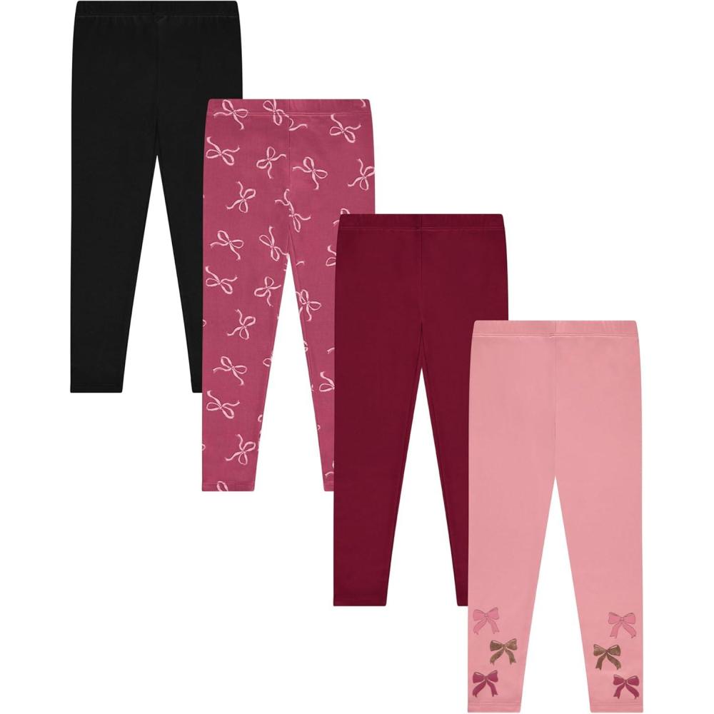 imageGirls 4 Pack Fleece Lined Leggings Whimsical Wonderland of Styles in Sizes 416 Unicorns Flowers Hearts GalorePlum