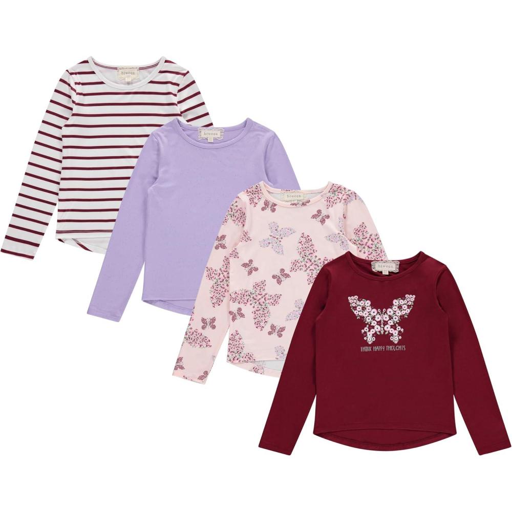 imageGirls Long Sleeve Fall Graphic Tops School Sports Tees 4 Pack Multiple Pattern TshirtsLven