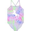 BTween Girls One Piece Bathing Suit 2 Piece Tankini Swimsuit Set, Kids Cute Swimwear Mermaid, Rainbow, Unicorn or Butterfly(Turq)