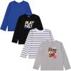 BCOOL 4 Pack Long Sleeve Shirts for Boys, Kids Cotton Blend Plain Printed Tshirts, Full Sleeved Crewneck Tees(Black)