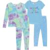 BTween 4 Piece Girls Sleepwear, Girls Pajamas with Long and Short Sleeve Shirts(Aqua)