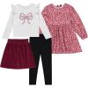 BTween Girls 4 Pack Fall Outfit Dress, Skirt, Tee, Leggings, Cotton Blend, Sizes 4-12(Burg)