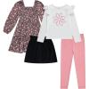 BTween Girls 4 Pack Fall Outfit Dress, Skirt, Tee, Leggings, Cotton Blend, Sizes 4-12(Daisy)