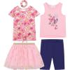 BTween Girls 4 Pack Floral Fashion Summer Clothes Set – Tutu Skirt Tank Top Short Sleeve and Biker Shorts(Blush)