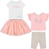 BTween Girls 4 Pack Floral Fashion Summer Clothes Set – Tutu Skirt Tank Top Short Sleeve and Biker Shorts(Pink)
