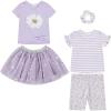 BTween Girls 4 Pack Floral Fashion Summer Clothes Set – Tutu Skirt Tank Top Short Sleeve and Biker Shorts(Plila)