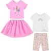 BTween Girls 4 Pack Floral Fashion Summer Clothes Set – Tutu Skirt Tank Top Short Sleeve and Biker Shorts(Rainb)