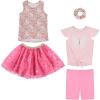 BTween Girls 4 Pack Floral Fashion Summer Clothes Set – Tutu Skirt Tank Top Short Sleeve and Biker Shorts(Sachp)