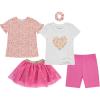 BTween Girls 4 Pack Floral Fashion Summer Clothes Set – Tutu Skirt Tank Top Short Sleeve and Biker Shorts(Straw)