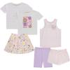 BTween Girls 6-Pack Casual Outfit Bundle with Ruffle Sleeve Tees, Peplum Tank Top, Skirt, Dolphin and Biker Shorts(Flora)