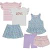 BTween Girls 6-Pack Casual Outfit Bundle with Ruffle Sleeve Tees, Peplum Tank Top, Skirt, Dolphin and Biker Shorts(Love)