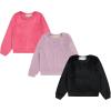 BTween Girls Cozy Velour Sweatshirt Set, 3 Pack of Soft Sweatshirts for Kids, Stylish Casual Outfits, Sizes 4-14(Basic)