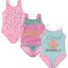 BTween Girls Multi Pack One Piece Swimwear Unique Colors and Patterns, Sizes 4-16 for Kids and Toddlers(Shell)