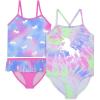BTween Girls One Piece Bathing Suit 2 Piece Tankini Swimsuit Set, Kids Cute Swimwear Mermaid, Rainbow, Unicorn or Butterfly(Turq)