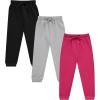 BTween Kids Girls Fashion Stretch Waist Ultra Soft Jogger Pants Set 3 Pack Bundle(Red)