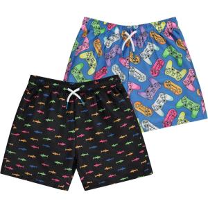 BCOOL 2 or 3-Pack Boys Swim Trunks, Kids Quick Dry Swimming Shorts with Liner – Solid/Printed Swimwear(Fishy)