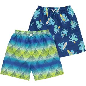 BCOOL 2 or 3-Pack Boys Swim Trunks, Kids Quick Dry Swimming Shorts with Liner – Solid/Printed Swimwear(Octopus)
