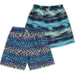 BCOOL 2 or 3-Pack Boys Swim Trunks, Kids Quick Dry Swimming Shorts with Liner – Solid/Printed Swimwear(Wave)
