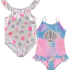 BMAGICAL Kids Girls 2 Pack Bathing Suit Childrens Printed Beach Swimwear(Shell)