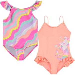 BMAGICAL Kids Girls 2 Pack Bathing Suit Childrens Printed Beach Swimwear(Wavy)