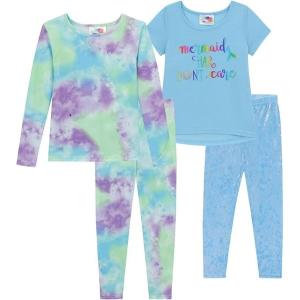 BTween 4 Piece Girls Sleepwear, Girls Pajamas with Long and Short Sleeve Shirts(Aqua)