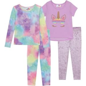 BTween 4 Piece Girls Sleepwear, Girls Pajamas with Long and Short Sleeve Shirts(Laven)