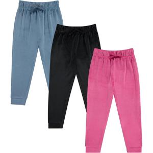BTween Girls 3 Pack Velour Jogger Pant Set Solid, Tie Dye or Camo Sweatpants for Girls(Blue)