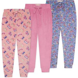 BTween Girls 3 Pack Velour Jogger Pant Set Solid, Tie Dye or Camo Sweatpants for Girls(Butfl)