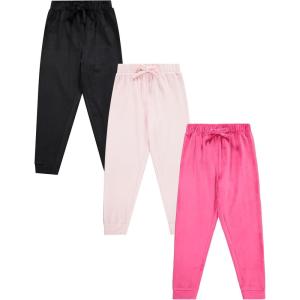 BTween Girls 3 Pack Velour Jogger Pant Set Solid, Tie Dye or Camo Sweatpants for Girls(Fuch)