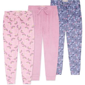 BTween Girls 3 Pack Velour Jogger Pant Set Solid, Tie Dye or Camo Sweatpants for Girls(Lilac)