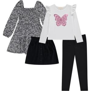 BTween Girls 4 Pack Fall Outfit Dress, Skirt, Tee, Leggings, Cotton Blend, Sizes 4-12(Hgrey)