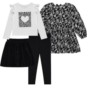 BTween Girls 4 Pack Fall Outfit Dress, Skirt, Tee, Leggings, Cotton Blend, Sizes 4-12(Jetbk)