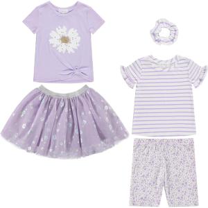 BTween Girls 4 Pack Floral Fashion Summer Clothes Set – Tutu Skirt Tank Top Short Sleeve and Biker Shorts(Plila)
