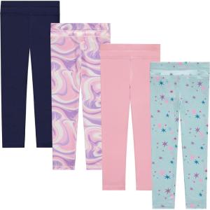 BTween Girls 4 Pack Leggings Set, Exercise, Sports Tights with Wide Waistband for Girls(Blue)