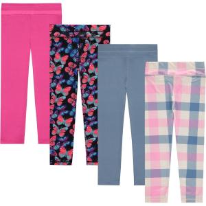 BTween Girls 4 Pack Leggings Set, Exercise, Sports Tights with Wide Waistband for Girls(Fusha)